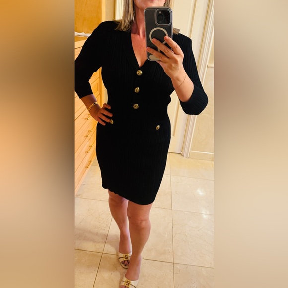 Chiara Boni Dresses & Skirts - Chiara Boni La Petite Robe Black 3/4 sleeve, Rib-knit Mini Dress Sz Medium